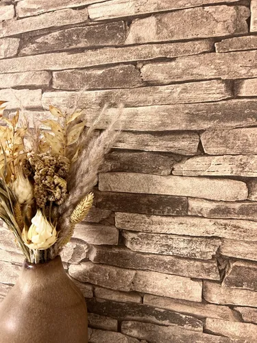 NEWROOM Vliestapete Beige Steinoptik für Landhausstil - Hochwertige Wandtapete in Beige mit Mauer-Design. Ideal für Wohnzimmer und Küche, leicht abziehbar und lichtbeständig, sorgt für ein modernes Ambiente.