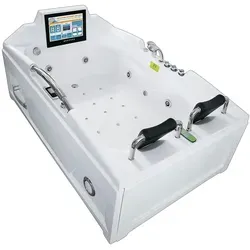Whirlpool Eckwanne mit TV T18R-TH 120x188cm - Sanitärprodukt: Luxuriöse Whirlpool-Badewanne mit integriertem TV-Monitor und Lichttherapie für entspannende Wellnessmomente.
