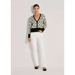 MADELEINE Strickjacke Langarm Jacquard-Cardigan mit Kaschmir Verkürzte Strickjacke mit V-Ausschnitt, Knopfleiste schwarz|weiß 48