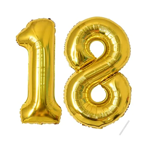 Geburtstag Deko zahlen luftballon 18 jahre | Folienballon Gold- für 18. Geburtstagsdeko Männer Frauen Ballon Zahl Deko zum Geburtstag fliegt mit Helium 18.Geburtstagsparty 40"-101cm 18