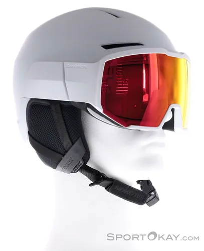 Salomon Osmo Sigma Skihelm mit Visier - Weiß - M - Der Salomon Osmo Sigma Skihelm vereint Sicherheit und Komfort. Mit einem anpassbaren Sitz und einem UV-Schutz-visier ist er ideal für den Wintersport. Leicht und aus recycelten Materialien gefertigt.
