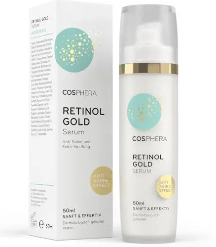 COSPHERA® Retinol Serum Gesicht - Anti-Aging Pflege mit Vitamin A & Hyaluronsäure 50 ml - Hochwirksames COSPHERA Retinol Serum für die Hautpflege. Mit innovativer Technologie für eine sanfte Anwendung und sichtbare Ergebnisse. Ideal für ein strahlendes Hautbild und feine Poren. Vegan und parfumfrei.