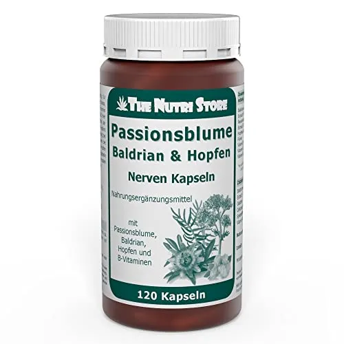 Passionsblume Baldrian Nerven Kapseln 120 Stk. - mit Passionsblume, Baldrian, Hopfen und B-Vitaminen - für einen guten Schlaf