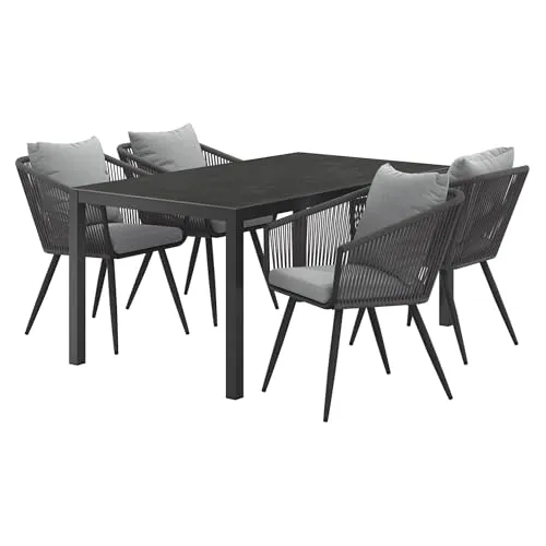 OUTLIV. Gartenmöbelset Alex 5-TLG, modernes Aluminiumgestell, inkl. Kissen - Stabiles Gartenmöbelset mit wetterfestem Aluminiumgestell und stylischen Rope-Rückenlehnen. Ideal für Terrassen und Balkone, inklusive bequemen Kissen für maximalen Komfort. Platz für 4 Personen und einfach zu reinigen.
