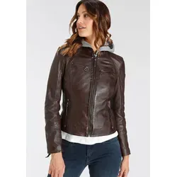 Mauritius Lederjacke NOLA - Two-in-One Style mit abnehmbarer Kapuze, dunkelbraun - Funktionsjacke mit modischem Two-in-One Style und abnehmbarer Jersey-Kapuze für vielseitige Tragemöglichkeiten, ideal für jeden Anlass.
