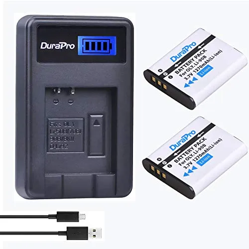 DuraPro 2Pcs LI-92B DB-110 Battery Akkus + LCD USB Charger for Ricoh GR III, Ricoh WG-6, Ricoh G900, G900SE; Olympus Tough TG-5, TG-Tracker, SH-1, SH-2, SP-100 IHS,TG-1 iHS Cameras