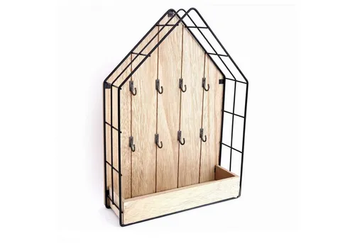 Wood & Wire House Key Storage Unit - Schlüsselhaken aus robustem MDF und schwarzem Metall, ideal zur stilvollen und praktischen Aufbewahrung Ihrer Schlüssel und kleiner Gegenstände.