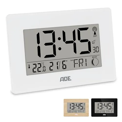 ADE Große Funkuhr digital mit XXL-Ziffern - Tischuhren mit XXL-Display für optimale Ablesbarkeit, inkl. Temperaturanzeige und Weckerfunktion - ideal für Senioren und Brillenträger.