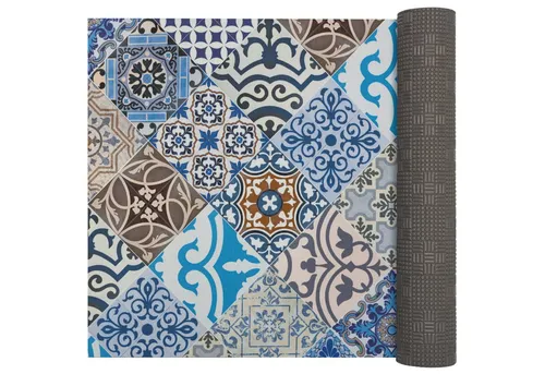 ANRO Küchenläufer LUIGI Porto Azul pflegeleicht hochwertig Flurläufer Küchenteppich, eckig, Höhe: 3 mm, Teppichläufer 100cm Majolica Blau wasserdicht