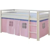 Homestyle4u Hochbett 90x200 mit Rosa Vorhang - Hochbett für Kinderzimmer, inklusive abnehmbarem Rosa Vorhang und Sicherheitsumrandung für einen sicheren Schlafplatz. Ideal für mehr Platz zum Spielen und Entspannen.
