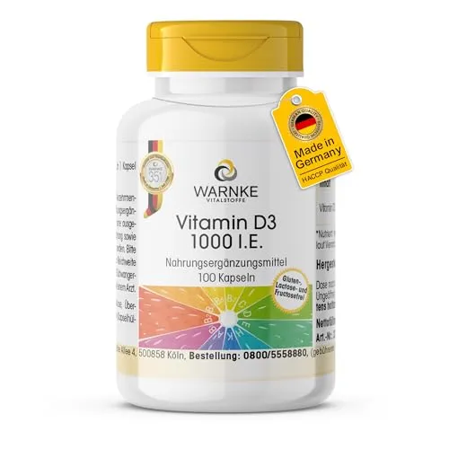 VITAMIN D3 1.000 I.E. Kapseln - 100 Stück - Hochwertige VITAMIN D3 1.000 I.E. Kapseln, ideal zur Unterstützung des Wohlbefindens. Praktische 100er Packung für eine einfache Dosierung im Alltag.