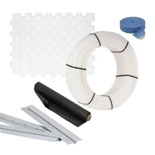 Fußbodenheizung Trockenestrich 90 m² Set mit PE-RT Rohr - Innovatives Trockenbausystem für effiziente Wärmeverteilung. Ideal für Renovierungen und Neubauten, sorgt für ein angenehmes Raumklima.
