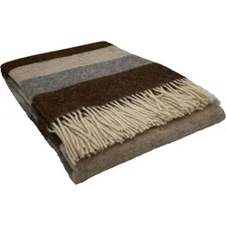 Wohndecke Fair de luxe | 100% Wolle in Chocolate Chip/Taupe/Creme Blau - Wohn- & Kuscheldecken, luxuriös weich und warm, ideal für gemütliche Abende auf der Couch.