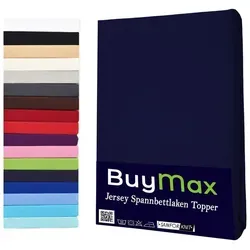 Buymax Spannbettlaken Topper, Spannbetttuch für Topper bis 12 cm Höhe, 100% Baumwolle Jersey, Jersey, Gummizug: Rundumgummi, (1 Stück), Pflegeleicht und Atmungsaktiv, in Verschiedenen Farben und Größen blau 180 cm x 200 cm