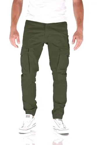JACK & JONES Paul Flake Cargo Tapered Fit Herren Jeans Hose in Ivy Green - Lässige Cargohose im Tapered Fit mit praktischen Seitentaschen. Stilvolles Design mit logo-geprägten Knöpfen für einen modernen Look. Ideal für jeden Anlass.