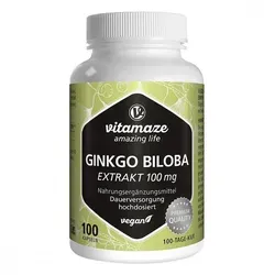 Ginkgo Biloba 100 mg hochdosiert vegan Kapseln - Arzneimittel mit 100 mg hochkonzentriertem Ginkgo Biloba-Extrakt, reich an wertvollen Flavonoiden und Terpenen, ideal zur Unterstützung der geistigen Leistungsfähigkeit.