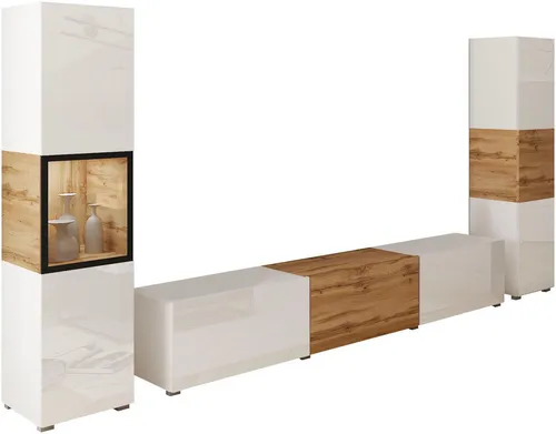 INOSIGN Wohnwand BERLIN III, moderne grifflose Mediawand 260 cm - Wohnzimmerschrank mit wechselbaren Vitrinentüren, inklusive 2 Glasvitrinen und Lowboard, fördert nachhaltige Waldwirtschaft durch FSC®-Zertifizierung.