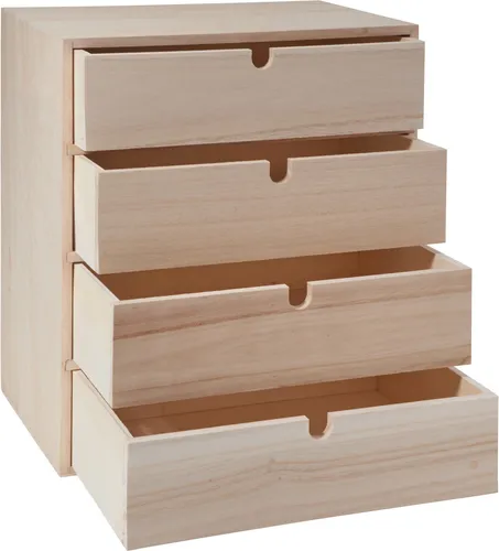 VBS Schubladenbox - Rohholz, H 33,5 cm, 4 Schubladen für kreative Aufbewahrung und individuelles Gestalten