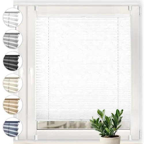 Sonello Plissee Crush Klemmfix ohne Bohren 45cm x 120cm Weiß Faltrollo Plisseerollo Jalousie für Tür & Fenster Blickdicht Sichtschutz Sonnenschutz Fertifplissee Rollo