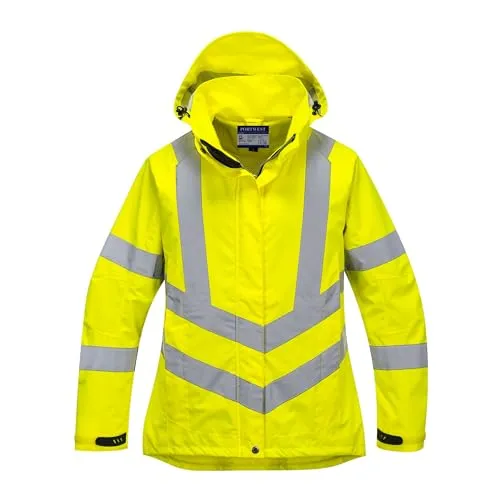 Portwest LW70 Atmungsaktive Warnschutzjacke für Damen - Gelb, Gr. S - Regenjacke für Damen von Portwest, wasserdicht und atmungsaktiv mit verschweißten Nähten, ideal für sicheres Arbeiten bei jedem Wetter. 40+ UPF Gewebe schützt vor UV-Strahlen.