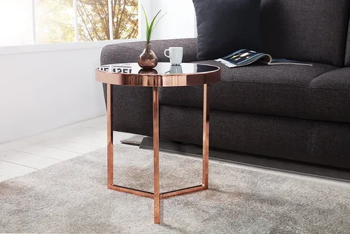 riess-ambiente Beistelltisch ASTRO Ø50 cm – Kupfer & Schwarz - Eleganter Beistelltisch mit kupferfarbenem Gestell und schwarzer Glasplatte. Ideal für Snacks, Getränke oder als Ablage neben der Couch. Modernes Design, das in jede Einrichtung passt.