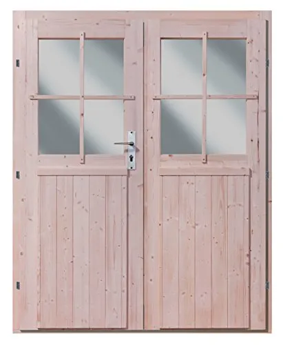 Karibu Doppelflügeltür für 28 mm natur - Türen aus hochwertigem Holz, ideal für Gartenhäuser und Terrassen, bieten optimale Belüftung und einen eleganten Zugang.