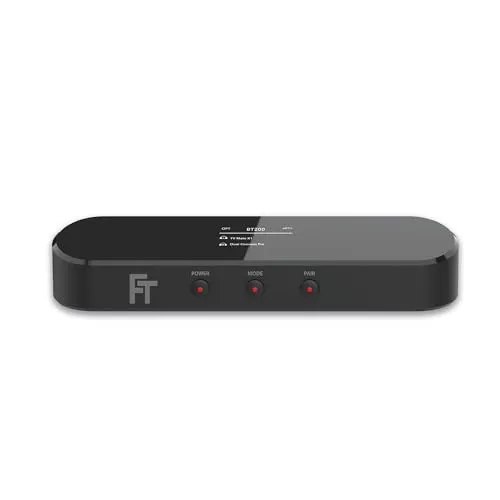 FeinTech Bluetooth®-Sender BT200 - Kabelloser Audio Transmitter - Motorrad-Headsets mit Bluetooth 5.4 und aptX für hochwertige Klangqualität und flexible Verbindungen. Ideal für Heimkino und Gaming mit bis zu zwei Kopfhörern oder mehreren Geräten via Auracast.