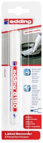 Edding Etikettenlöser 8180 - Klebstoffentferner Stift, 6 ml - Spezialmarker für präzises Entfernen von Papieretiketten und Klebstoffrückständen. Geruchsarm und auf natürlichen Inhaltsstoffen basierend, ideal für empfindliche Oberflächen.