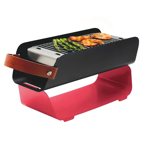UNA Holzkohlegrill Erdbeerrot Tragbarer Tischgrill Balkongrill Campinggrill