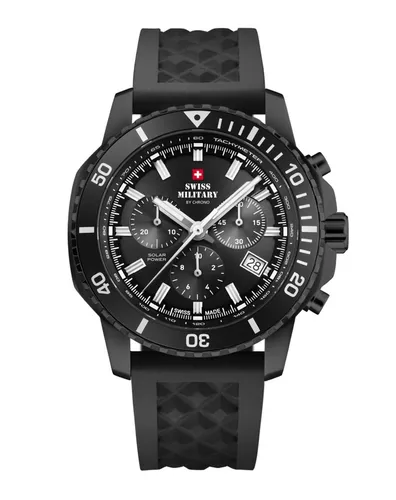 Swiss Military Chrono Solaruhr SMS34113 – Sportliche Eleganz - Wasserdichte Solar-Chronographen-Uhr mit links drehender Lünette, ideal für aktive Freizeit. Hochwertiges Edelstahl-Gehäuse und leuchtende Zeiger sorgen für optimale Ablesbarkeit.