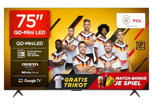 TCL 75Q6C 75 Zoll QD-Mini LED Fernseher - Fernseher mit 4K HDR Premium 1000nits, bietet lebendige Bilder und naturgetreue Farben dank innovativer QD-Mini-LED-Technologie für ein erstklassiges Seherlebnis.