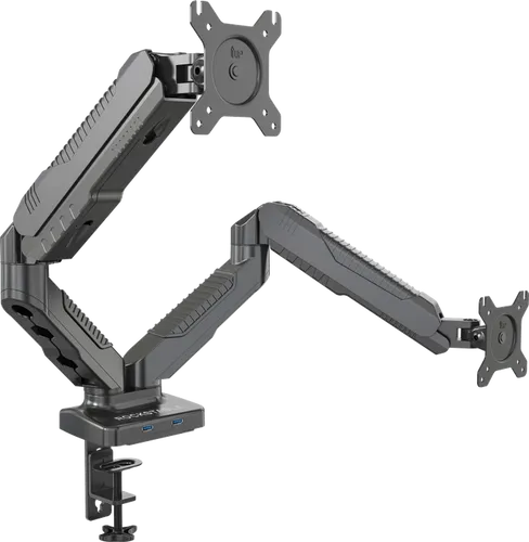 Rockstable Monitorarm für 2 Monitore | 13-27 Zoll - Hochwertiger Monitorarm für Flat und Curved Bildschirme, unterstützt bis zu 6 kg pro Monitor und bietet umfangreiche Verstellmöglichkeiten für ergonomisches Arbeiten.