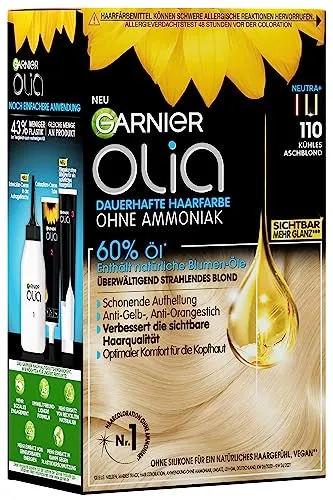 Garnier Olia Haarfarbe 110 Kühles Aschblond - Haarfärbemittel für strahlendes Aschblond, geeignet für alle Haartypen. Verleiht eine lebendige Farbe und sorgt für ein gepflegtes Haargefühl.