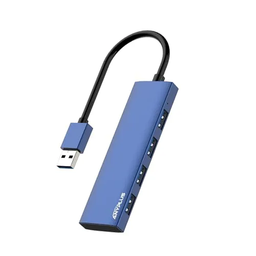 ANYPLUS USB Hub 3.0 - Aluminiumlegierung Ultra Slim 4-Port Verteiler, Tragbarer Mehrfachstecker für Laptop, PC, iMac, Surface Pro, MacBook, Flash Drive, XPS【Blau】