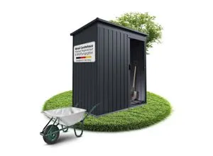 Juskys Metall Geräteschuppen S – Dunkelgrau, wetterfest & abschließbar - Gartenhäuser: Modernes Metall Gerätehaus S mit Pultdach, wetterfest und ideal zur sicheren Aufbewahrung von Werkzeugen und Gartengeräten.
