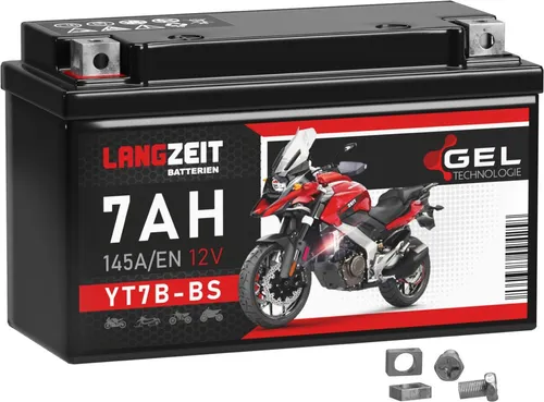 LANGZEIT YT7B-BS Motorradbatterie GEL 12V 7Ah - KFZ-Batterie mit doppelt so hoher Lebensdauer dank modernster GEL-Technologie, extrem hohe Startleistung und wartungsfrei, ideal für moderne Motorräder.
