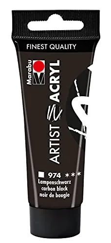 Marabu 12200055974 - Artist Acryl Lampenschwarz 974, 22 ml, feine Acrylfarbe in Künstlerqualität, auf Wasserbasis, pastose Konsistenz, hoch pigmentiert, sehr gute Brillanz und Deckkraft