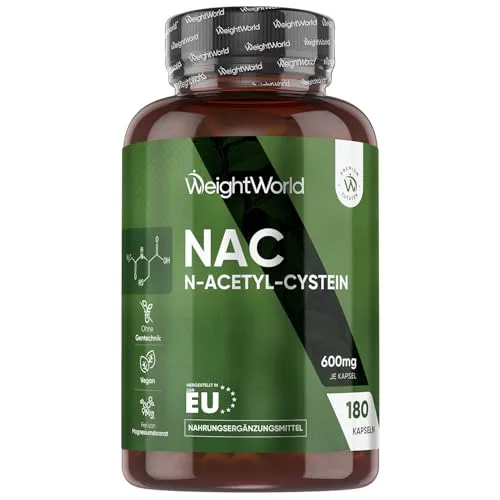 NAC Kapseln - N Acetyl Cystein 600mg - 180 vegane Kapseln - Aminosäuren - Hochdosierte NAC Kapseln mit 600 mg pro Portion, vegan und glutenfrei, ideal für 6 Monate Versorgung.