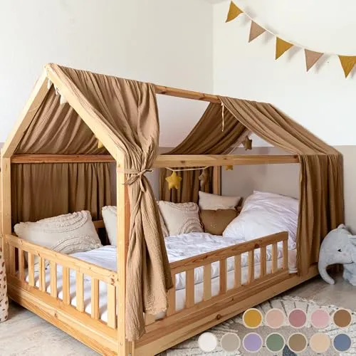 lilimaus Hausbett Himmel aus 100% Baumwolle – 12 Farben - Kreieren Sie eine kuschelige Atmosphäre mit unserem handgenähten Musselin Betthimmel. Ideal für eine zauberhafte Deko im Kinderzimmer und einfach zu befestigen. Waschbar bei 30°C, bleibt formstabil und farbecht.