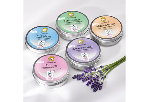 4er-Dosen-Set für Einschlafprobleme - Blöcke & Formulare - Rezeptfreie Kräuterpads von Löwenkind für besseren Schlaf und Unterstützung in Erkältungszeiten, 20 Stück.