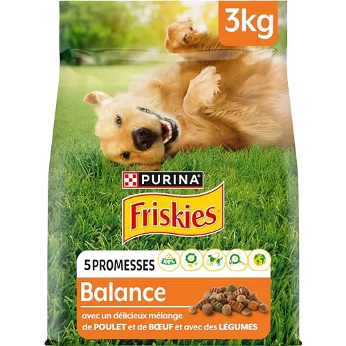 FRISKIES | Waage | Hund | Trockenfutter für ausgewachsene Hunde | mit Huhn, Rindfleisch und Gemüse | Hochwertige Proteinquelle | Beutel | 3 kg