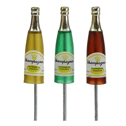 Stecker Sektflaschen Silvesterdeko Braun Grün Gelb 7,5cm L28,5cm 10er Set, 10