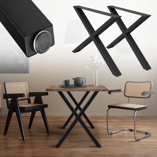 Tischbeine X-Design aus Stahl 60x72 cm Schwarz - Möbelteile: Robuste Tischbeine im industriellen X-Design aus hochwertigem Stahl, ideal für stilvolle Esszimmer und kreative DIY-Projekte.