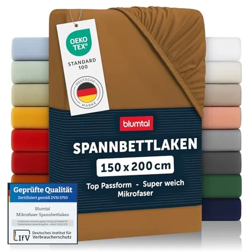 Blumtal® Spannbettlaken 150x200 cm - Bettlaken 150x200 aus Microfaser - Oekotex zertifiziertes Spannbetttuch 150x200 cm - Laken in Pumpkin Spice - Braun