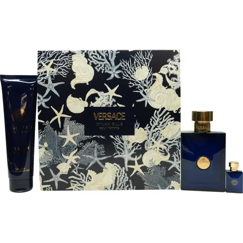 Versace Dylan Blue Geschenkset - Edt Spray 100ml, Duschgel 150ml, Edt 5ml - Herrendüfte: Elegantes Geschenkset mit dem sinnlichen Duft von Versace Dylan Blue, perfekt für den modernen Mann.