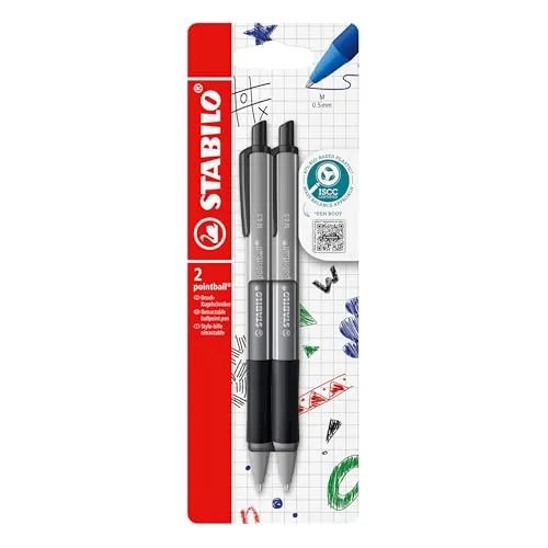 STABILO - Druck-Kugelschreiber - pointball colorful - 2er Pack - dunkelgrau