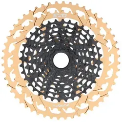 TRP EVO 12 Kassette 12-fach CS-M9050-12 | Schwarz/Gold - Hochwertige TRP EVO 12 Kassette mit 12 Gängen für präzise Schaltvorgänge und optimale Performance. Ideal für anspruchsvolle Fahrten, langlebig und leicht. Perfekt für jedes Terrain!