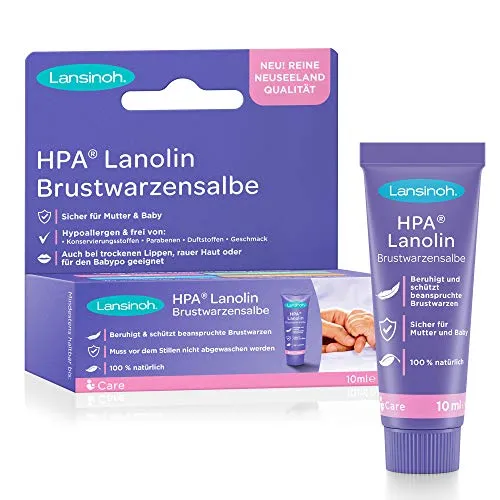 Lansinoh HPA Lanolin Brustwarzensalbe 10 ml – Beruhigt & Schützt - 100% natürliche Brustwarzensalbe zur Unterstützung der Pflege beanspruchter Brustwarzen. Hypoallergen und frei von Konservierungsstoffen. Ideal auch für trockene Lippen und raue Haut.