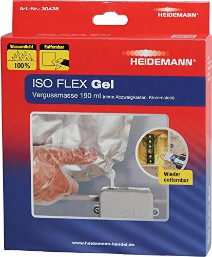 HEIDEMANN Vergussmasse ISO Flex Gel 30438, 190 ml - Sanitärinstallation - Wiederentfernbare Vergussmasse für wasserdichte Elektroinstallationen, ideal bei feuchten Bedingungen und extremen Temperaturen.