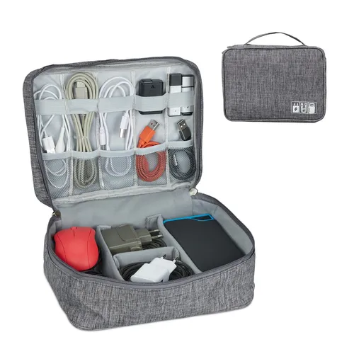 Kabeltasche Kabelorganizer Kabel Aufbewahrung Ladekabel-Organizer grau 180 g